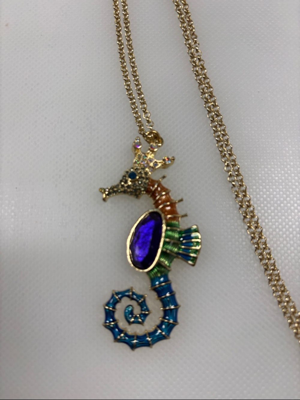 Gold-tone Multicolor Seahorse Pendant Necklace